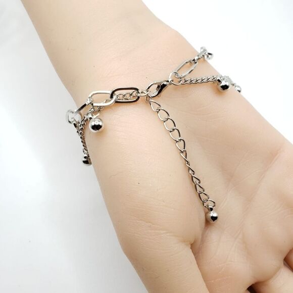 Brand New Silver Cross Double Chains Bracelet - Picture 3 of 4